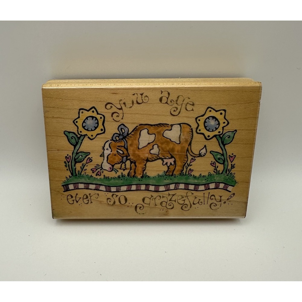 Penny Black 1104K Age Ever So Grazefully Birthday Cow Wood Rubber Stamp Vintage